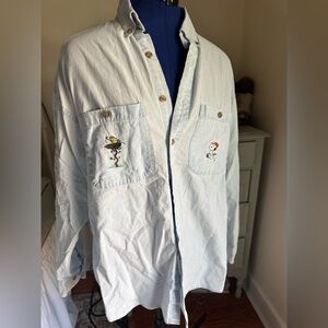 Y2K Embroidered Peanuts Denim Button Down